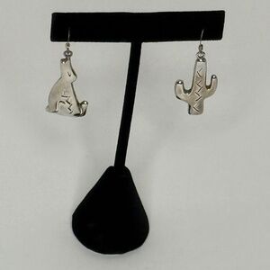 Sterling Silver Southwest Dangle Earrings (Coyote & Cactus)